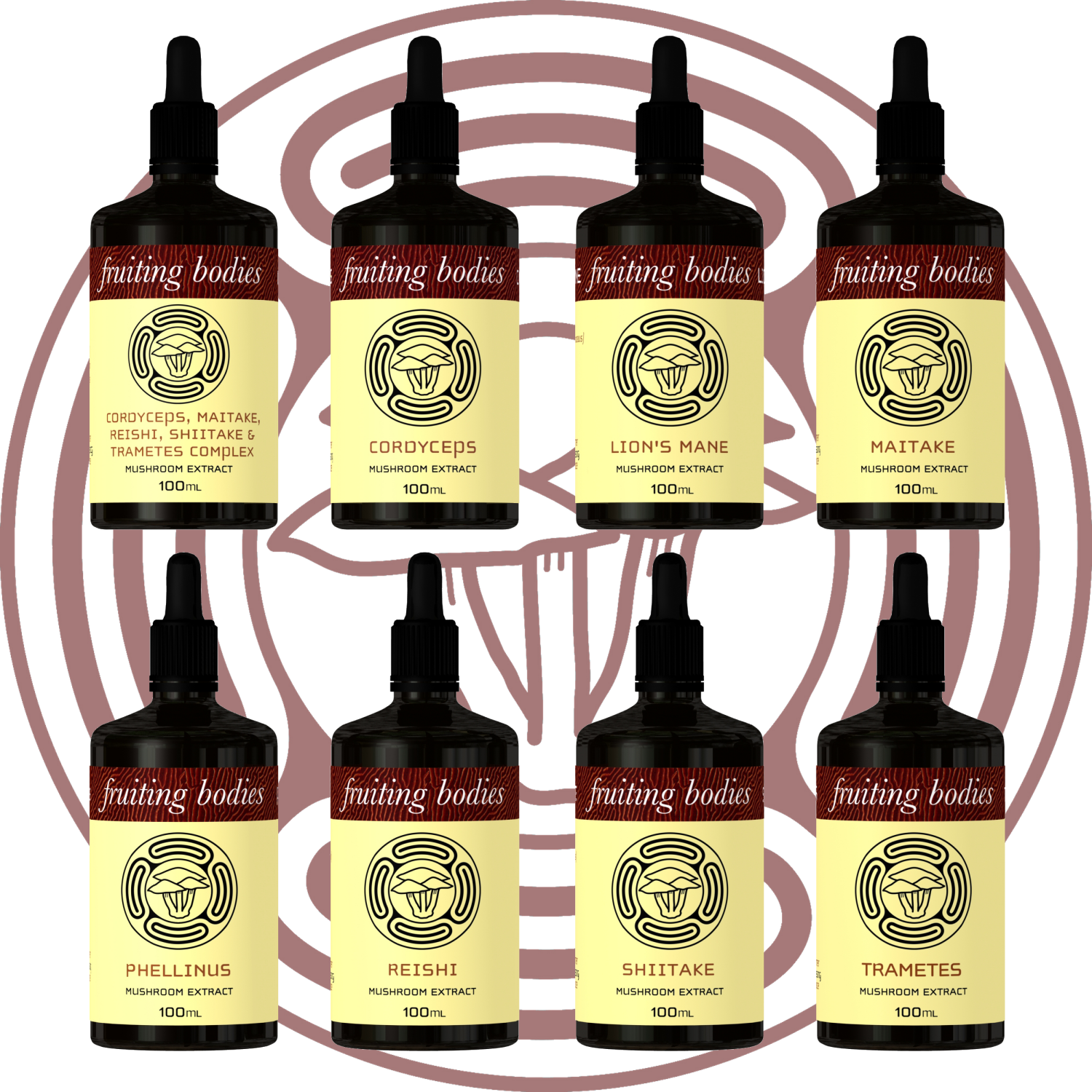Fruiting Bodies Mushroom Extracts 100ml bottles